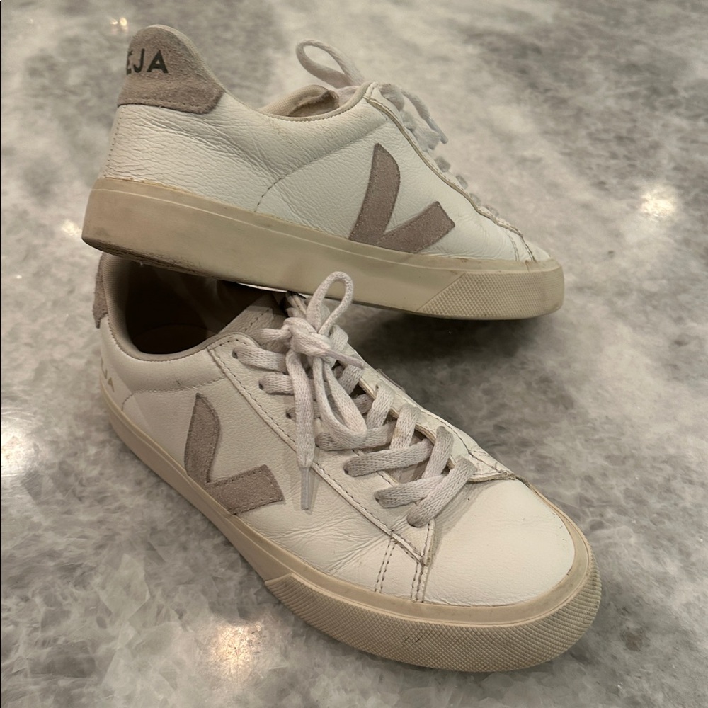 Veja Campo Sneakers, Size 8, White w/Natural Suede